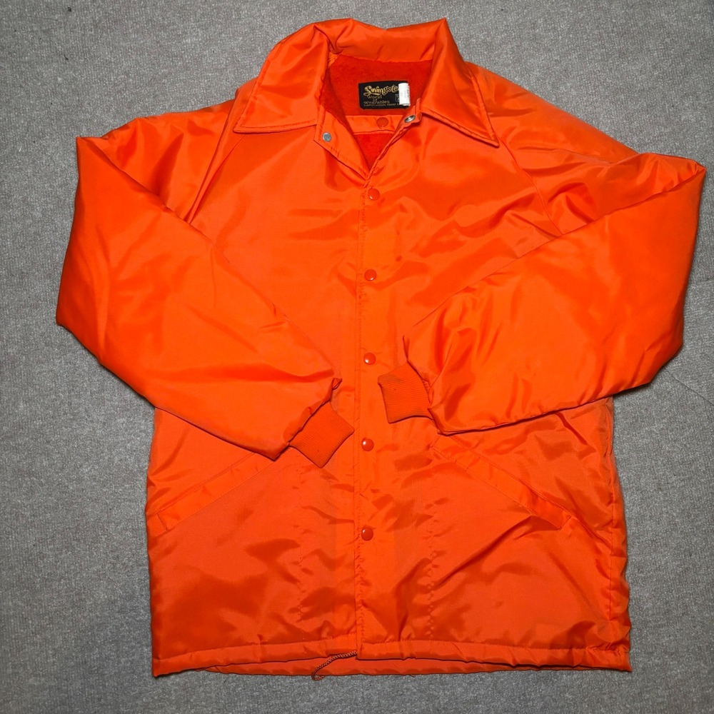 Vintage Swingster World of Wearables Coaches Jacket Orange Fleece Lined Medium